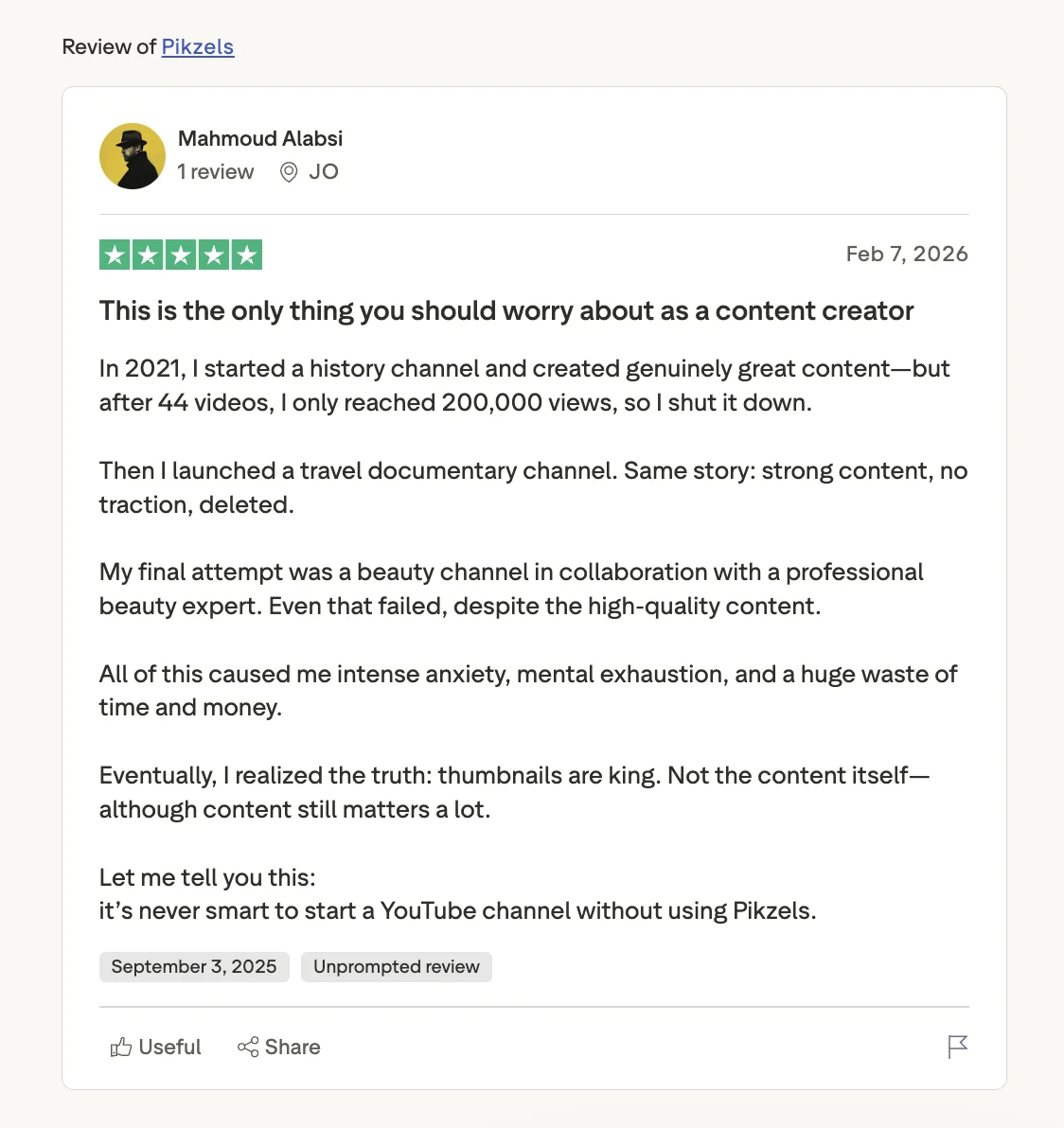 Pikzels review about thumbnails being the main thing creators should worry about