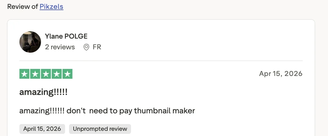 Pikzels review saying creators do not need to pay a thumbnail maker